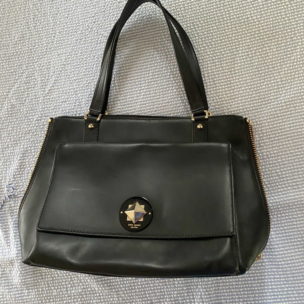 kate spade Black Shoulder Bag with Gold Medallion